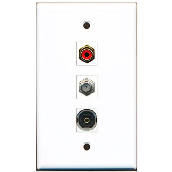 RiteAV - 1 Port RCA Red and 1 Port Coax Cable TV- F-Type and 1 Port Toslink Wall Plate