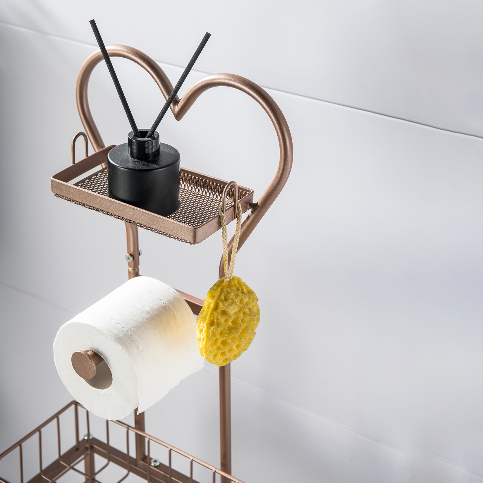 Freestanding Toilet Paper Holder, Drawer Style Storage Compartment, with Storage Shelf Reserve for Phone Tablet Magazine Bathroom Organizer (Red Copper)