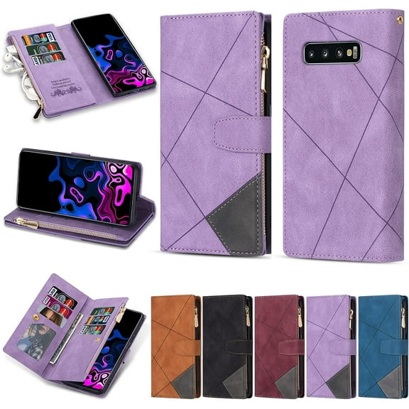 Wallet Case for Samsung Galaxy S9, Retro 9 Card Holder Slots Zipper Pocket Handbag Case PU Leather Magnetic Closure Kickstand with Wrist Strap TPU Shockproof Flip Case - Wine Red