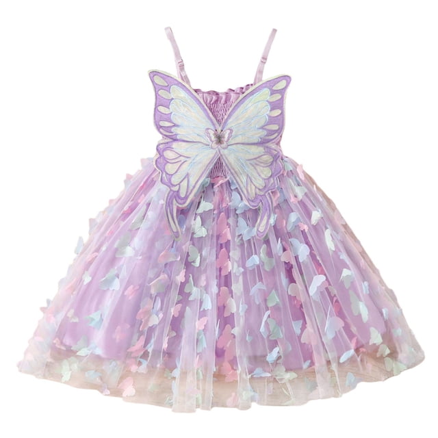 LUOGENLI Robe Fillette Tout-Petits Robe Sans Manches à Bretelles Robe de Danse Fête Princesse Robes Vêtements Robe pour Filles Travail Violet 4-5 Ans