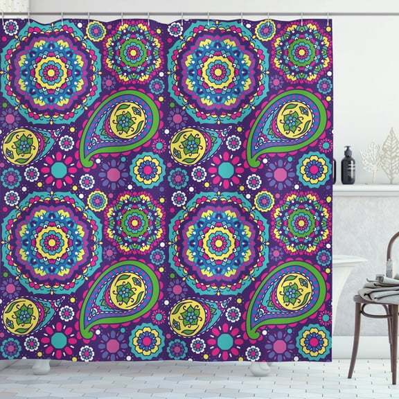 Ambesonne Purple Mandala Shower Curtain, Vibrant Tones Boho, 69"Wx75"L, Multicolor