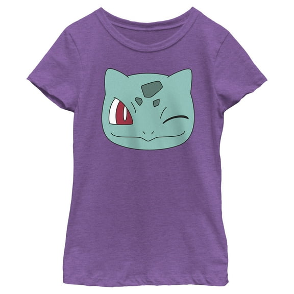 Girl's Pokemon Bulbasaur Wink Face Graphic Tee Purple Berry Large