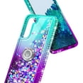 thumbnail image 5 of Nagebee Case for Samsung Galaxy S21 FE 5G with Tempered Glass Screen Protector (Full Coverage), Sparkle Glitter Liquid Bling Diamond [Ring Holder & Strap] Women Girls Cute Case (Aqua/Purple), 5 of 6