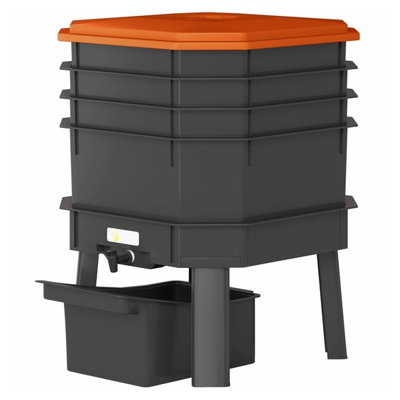 Worm Composter Bin 4-Tray, 7.4 Gal Indoor Outdoor Worm Farm, Orange - Kitchen Food Waste Recycler for Organic Fertilizer, Garden Composting System