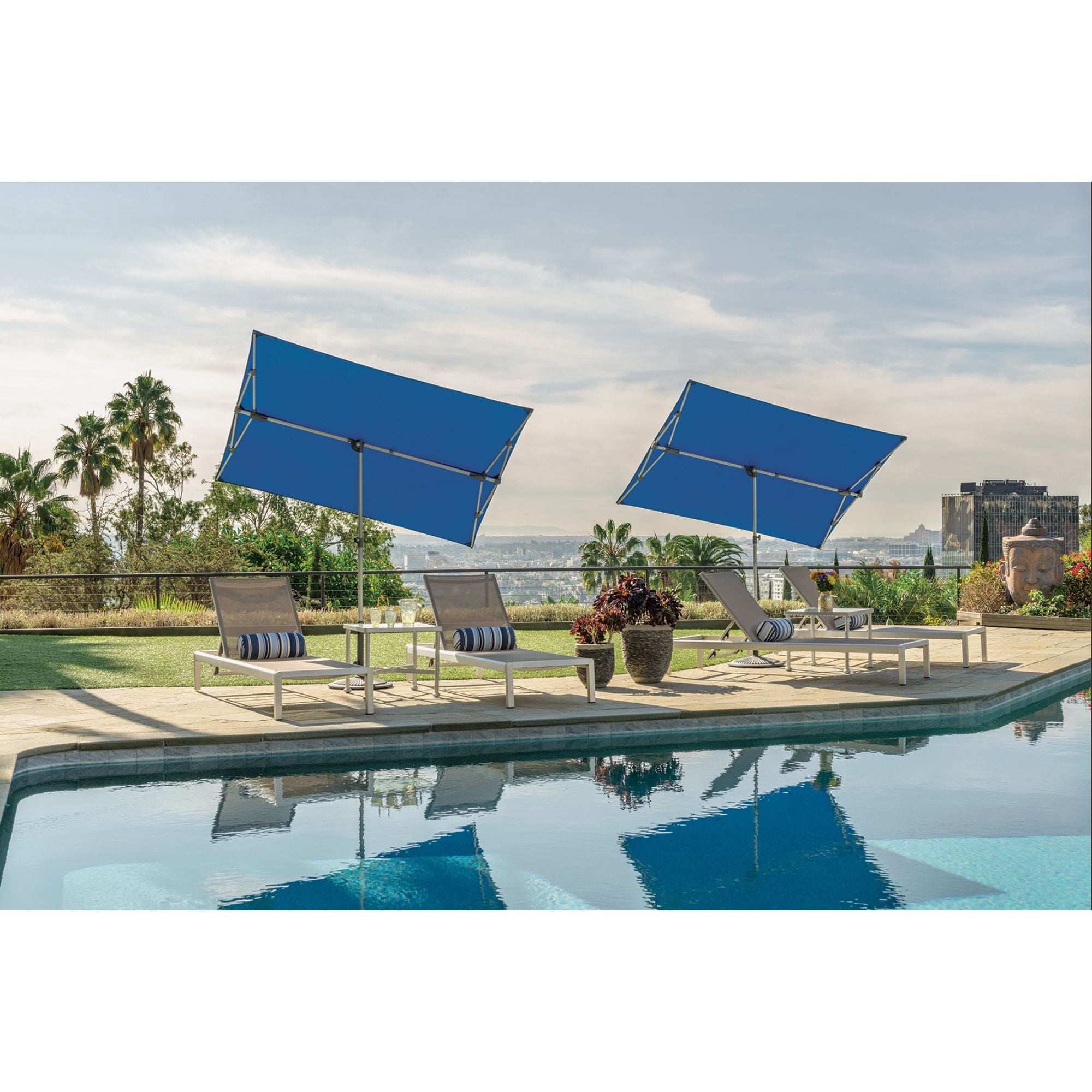 SimplyShade 6.75' Outdoor Patio Rectangle Balcony Umbrella, Ocean Blue