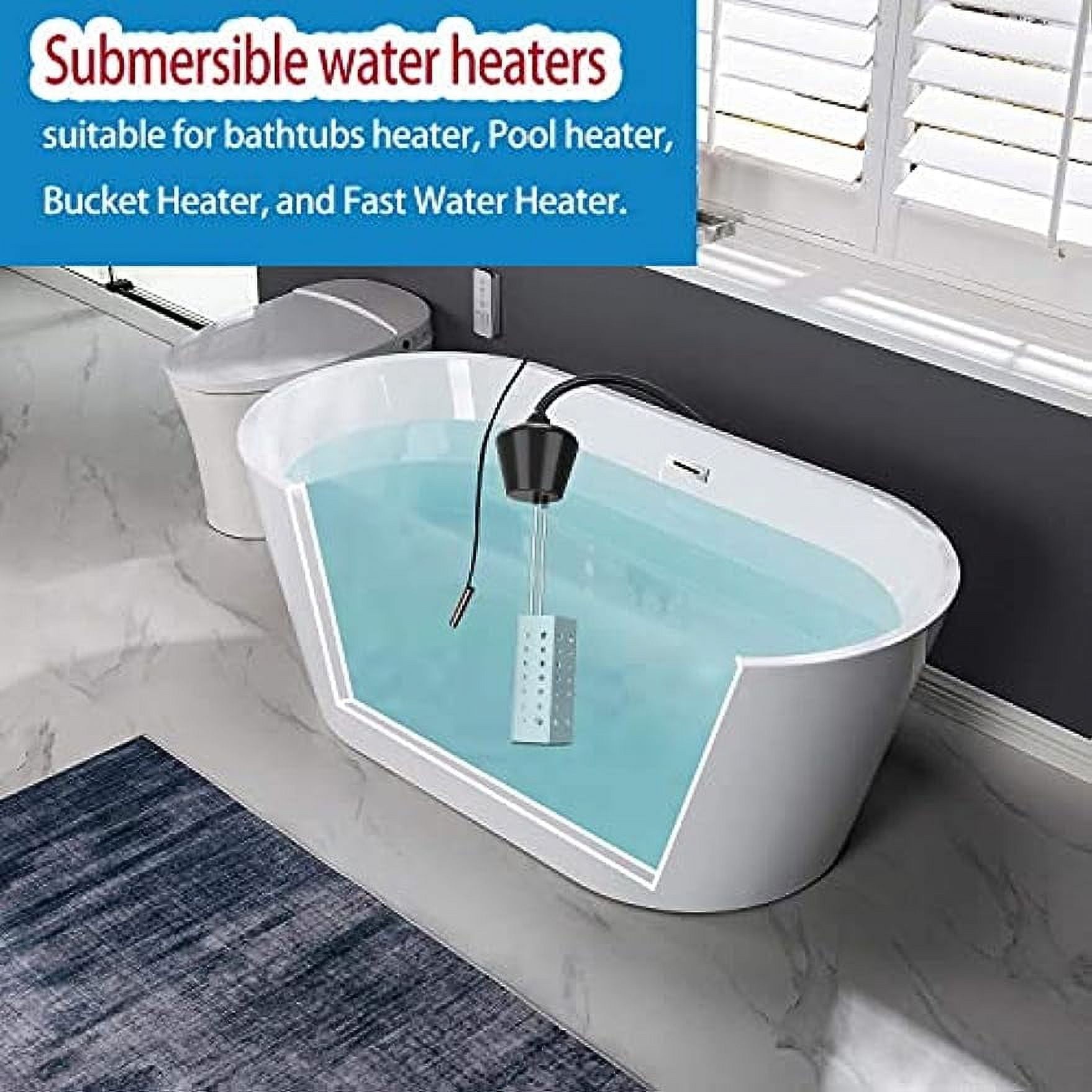 Immersion Water Heater with Thermostat 1500W Floating Bucket Heater with Timing Temperature Control Setting Auto Shut Off 304 Stainless Steel Guard