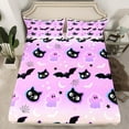 thumbnail image 2 of jejeloiu Happy Halloween Queen Sheet Sets,Ghost Bat Cat Flat Sheet,Pink Purple Ombre Queen Fitted Sheet,Lightweight Room Decoration,4pcs, 2 of 7