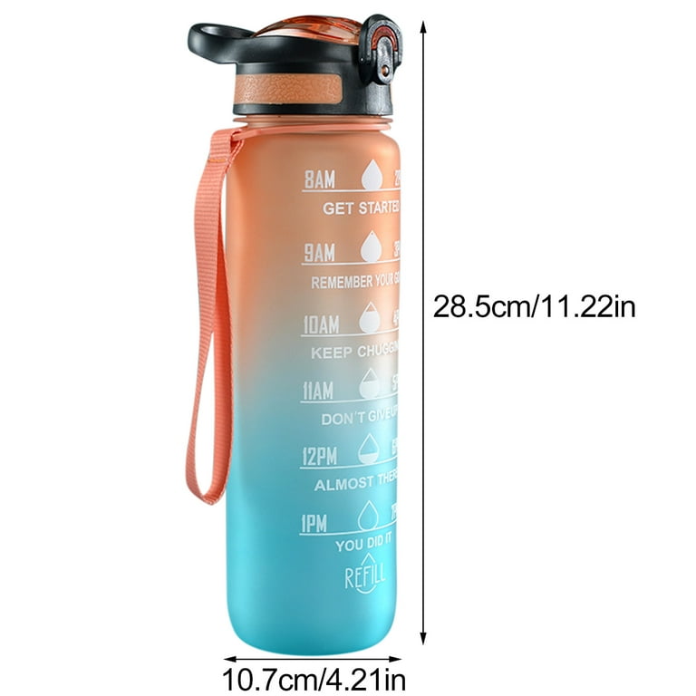 Motivational Water Bottle,1L Sports Water Bottle with Straw and Time Markings,Leakproof Time Water Bottle with BPA Free Lid for Sports Gym Office