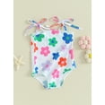 thumbnail image 3 of Arvbitana Toddler Girls Romper Swimsuit Sleeveless Flower Print Bodysuit Swimwear Infant Square Neck Tie-up Bathing Suit 6M 12M 18M 24M 3T 4T Kids Summer Beach Wear, 3 of 8