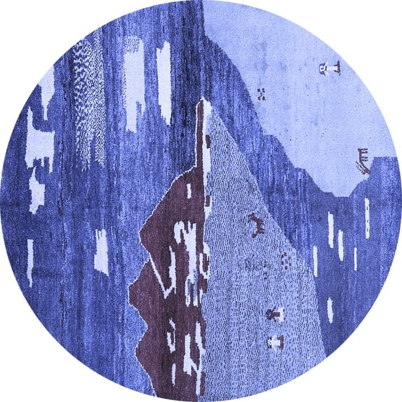 Ahgly Company Indoor Round Abstract Blue Contemporary Area Rugs, 3' Round