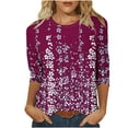 thumbnail image 1 of Birdeem Blouse pour Femmes T-Shirt Imprimé Mode Manches 3/4 Blouse Col Rond Hauts Décontractés, 1 of 1