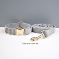thumbnail image 1 of Light Grey Corduroy Dog Collar And Leash With Custom Engraved Nameplate, 1 of 17