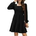 thumbnail image 3 of Efsteb Fall Fashion 2025 Womens Long Sleeve Dresses Casual Square Neck Sweater Dress Lantern Sleeve Pocket Knitted Striped Dress (Black,S), 3 of 7