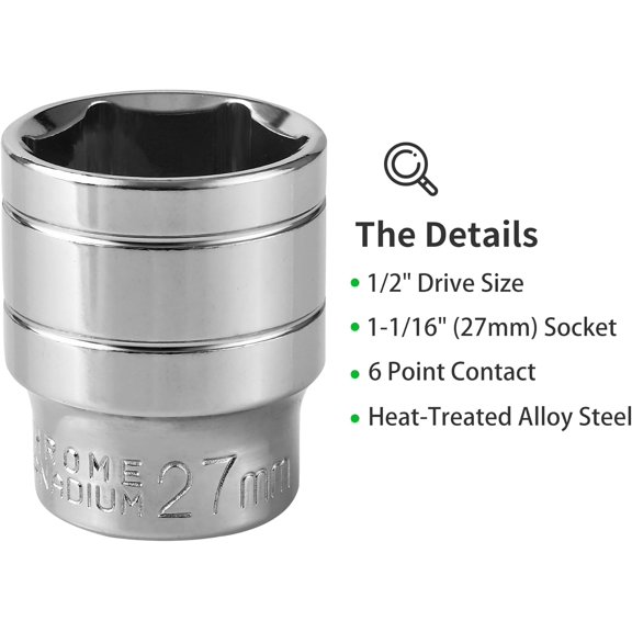 GHRTGR-RV Water Heater Element Socket Wrench, 1-1/16 Inch Socket for 3/4" NPT Thread Magnesium Rods on RV, Camper Travel or Trailers, 6-Point with 1/2 Inch Socket Drive