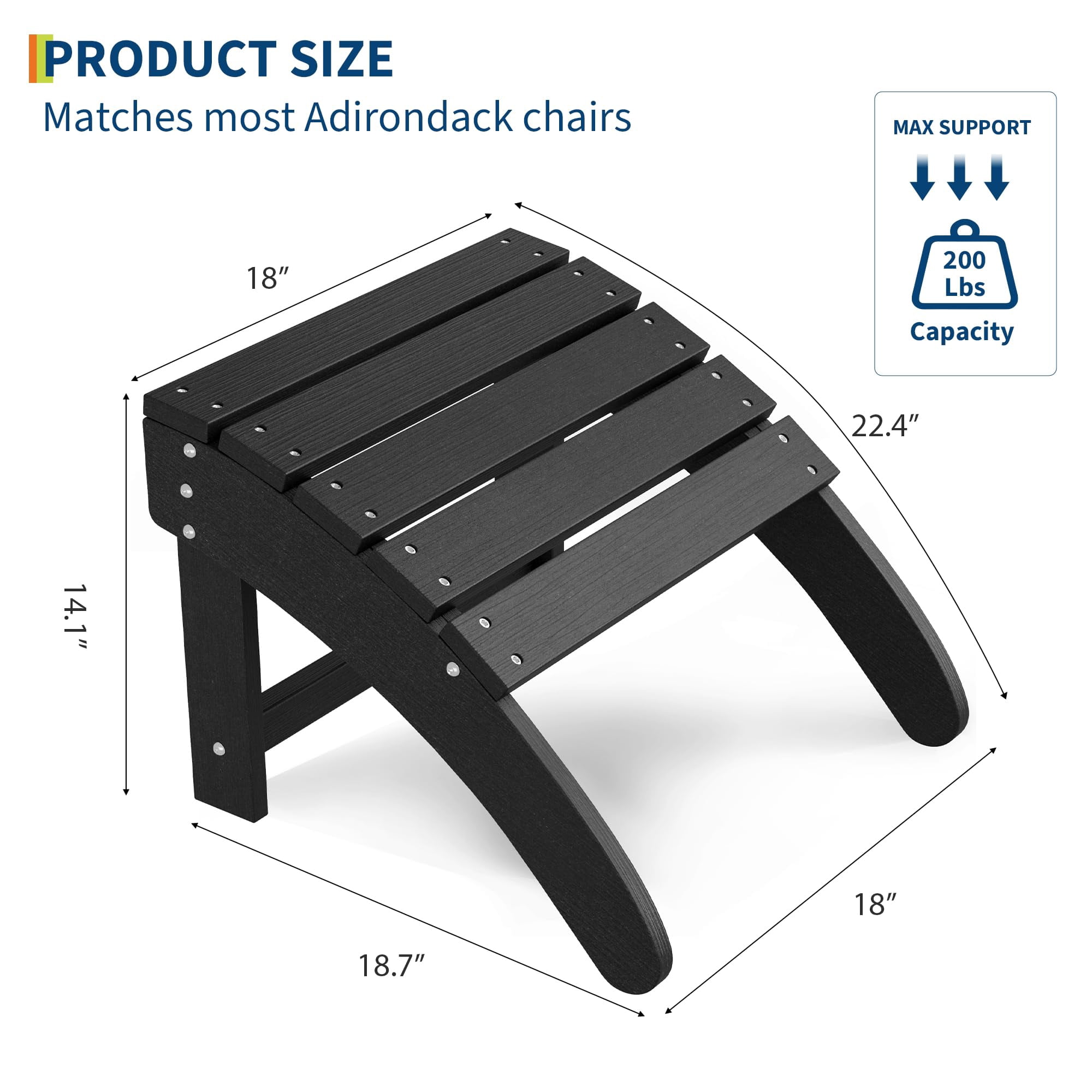 Weather Resistant Outdoor Footstool,HDPE Adirondack Ottoman Footrest for Adirondack Chairs, Porch