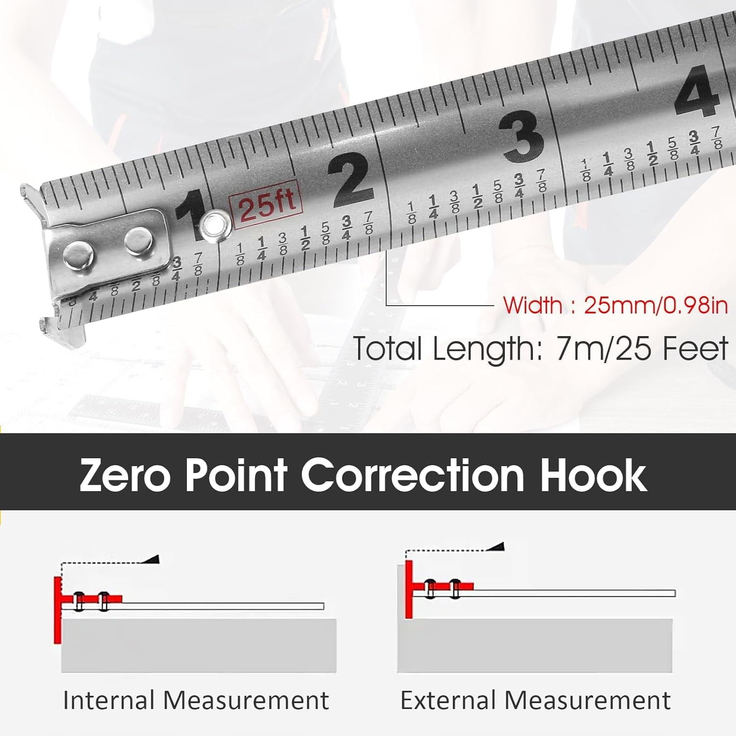 2 Pcs 25FT Stainless Steel Anti-Corrosion Retractable Metric Ruler, Anti Fall Wear-Resistant Stainless Steel Tape Measure Double Sided Scale, Hollow Design Titanium Tape Measure, Self Lock