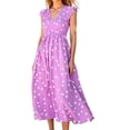thumbnail image 2 of IROINNID Women's V-Neck A-Line Dress Fashion Casual Dot Printing Sleeveless Tie-in Waist Long Dress Full-Length Dress, 2 of 8