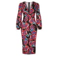 thumbnail image 4 of FcBaudy Robe à Manches Longues à Col en V, Robes d'Été pour Femmes, Robes pour Femmes Mode Femmes Imprimé Décontracté Col en V Manches Longues Robe de Vacances Robe Femme, 4 of 6
