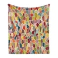 thumbnail image 1 of Colorful Soft Flannel Fleece Throw Blanket, Motley Geometrical Mosaic with Retro Effect Vivid Stained Glass Design Ornament, Cozy Plush for Indoor and Outdoor Use, 50" x 70", Multicolor, by Ambesonne, 1 of 6