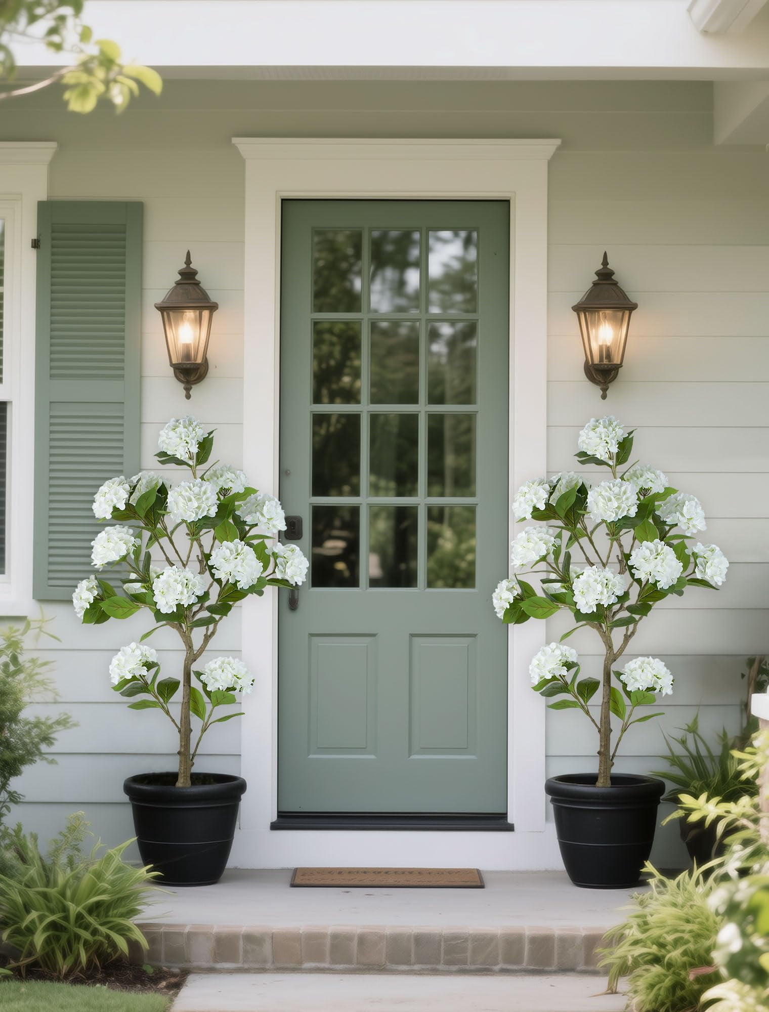Nuptio 5ft /59Inch Artificial  Hydrangea Trees-Faux Flower Plant for Home Decor Indoor Outdoor Front Door Porch 1pc
