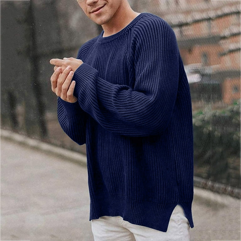 HBFAGFB Mens Crewneck Sweater Soft Casual Pullover Side Slit HBFAGFB Mens Crewneck Sweater Soft Casual Pullover Side Slit