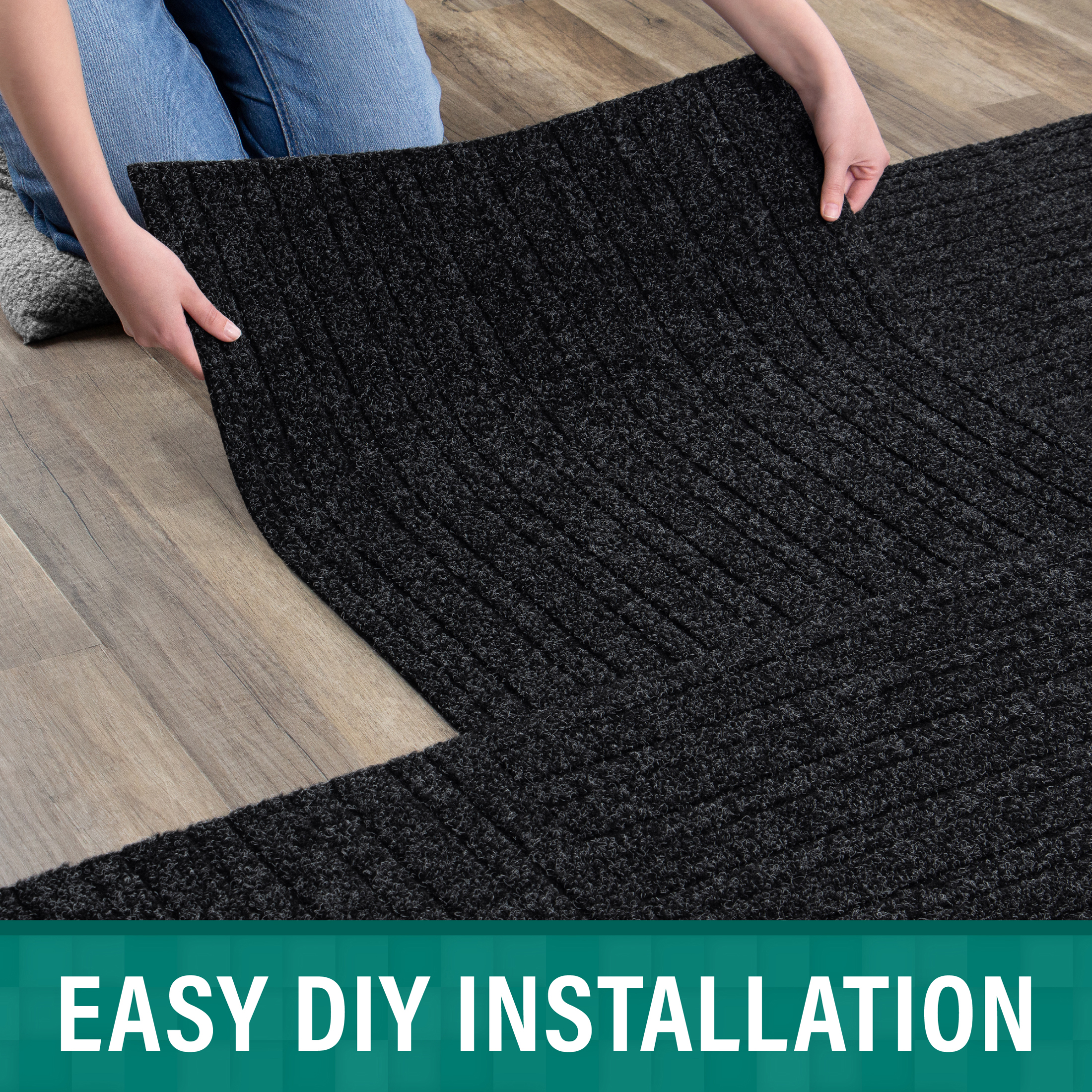 Roma Stripe Rib Black Residential 24 in. x 24 in. Peel and Stick Carpet Tile Square 60 Sq. ft. 15 Tiles Per Box for Home and Office