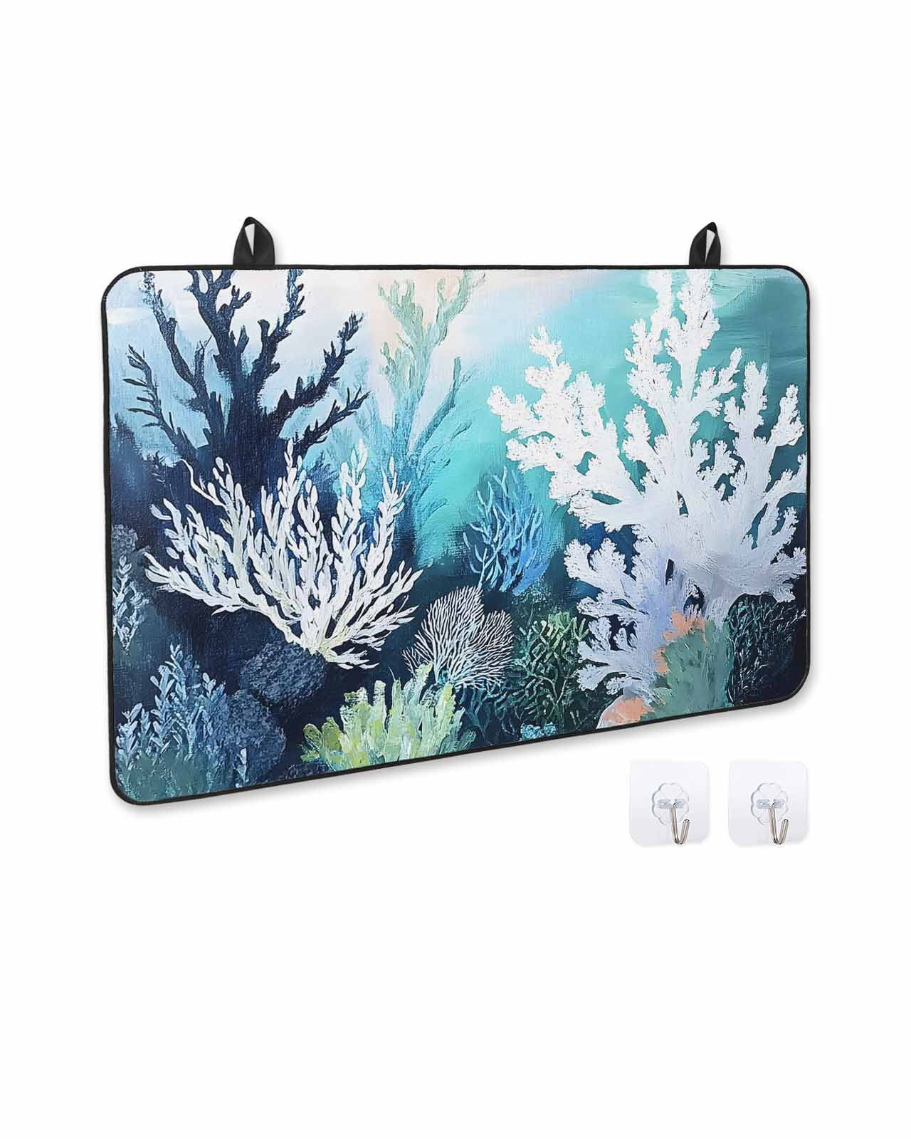 nqOlkjepod Large Induction Cooktop Protector Mat 36"x21", Coastal Ocean Stove Top Covers for Electric Stove, Summer Vintage Colorful Coral Decorative Stove Burner Cover Mats, Glass Top Stove Cover