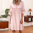 thumbnail image 2 of Seductiva Clearance Women Nightgowns & Sleepshirts Women Casual Solid Dress Short Sleeve V Neck Lace Dress Pullover Loose Dress Pajama Dress, 2 of 9