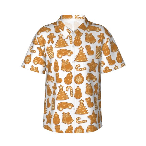 Fotbe Christmas Elements Camisa Hawaiana para Hombre Unisex – Camisa Casual de Verano con Botones de Manga Corta de Algodón y Lino,3X-Large