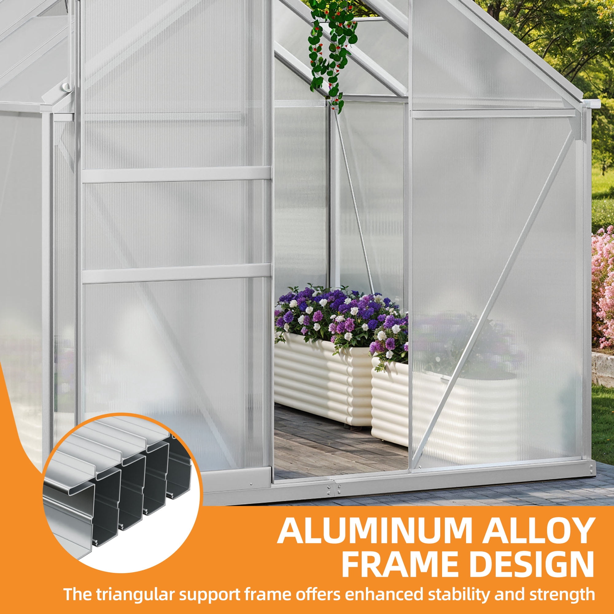 Dextrus 6x6FT Walk-in Robust Aluminum & Polycarbonate Greenhouse:for Outdoor Gardens