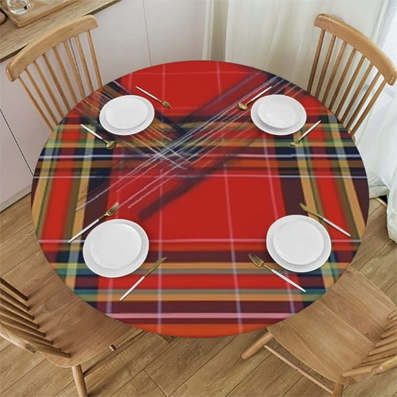 BANET Christmas Tablecloth Round Xmas Checkered Round Tablecloth Washable Polyester Red Green Buffalo Plaid Decorative Table Cloth for Home Kitchen Dining Table Outdoor Party 31"-35