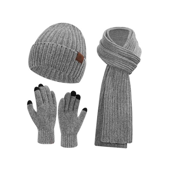 Adult Winter Women'S and Men'S Universal Knitted Hat, Scarf, and Gloves 3-Piece Set Light Grey One size