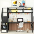 Bellemave Full Size Loft Bed with Desk, Metal Loft Beds with Stair and