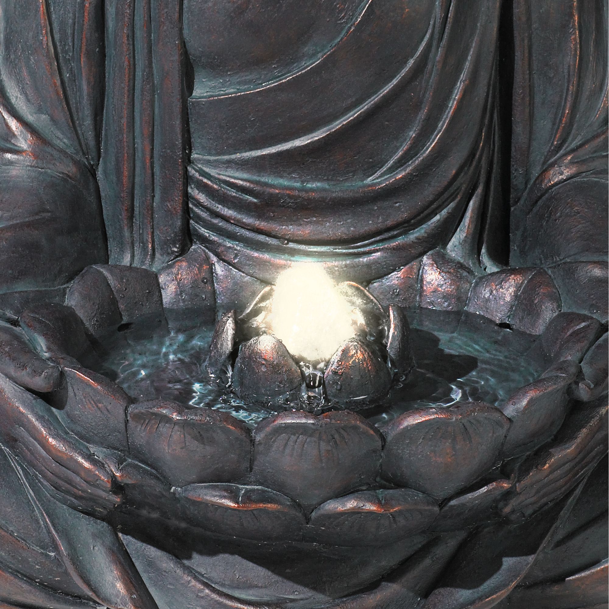 Meditating Buddha 24" High Large Zen Asian Indoor Outdoor Decor Resin Floor Fountain with Light LED Bubbler