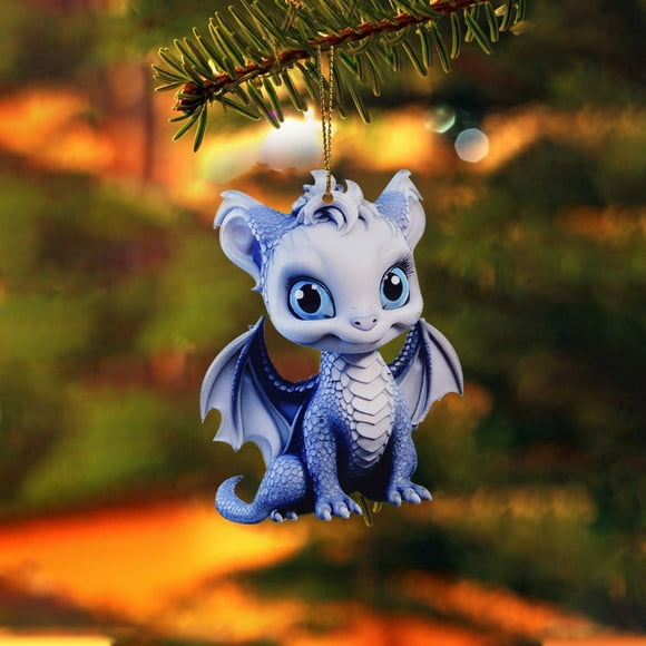 SIfdSeng Hanging Bats Decoration Outside Blue and White Porcelain Color Dragon Baby Pendant Christmas Tree Cute Cartoon Dragon Car Pendant Bag Hanging Decoration 2D Flat Acrylic Christmas Tree Pendant