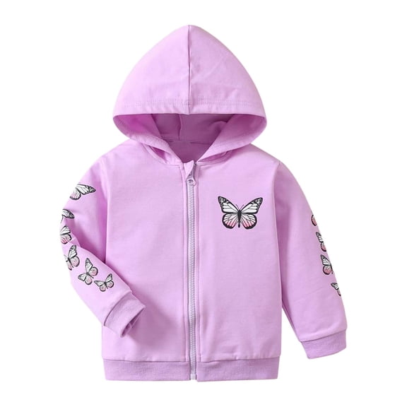 zbxnLI Toddler Baby Girls Full Zip Hoodie Butterfly Cartoon Sweatshirt for Little Girl Hooded Jacket Outerwear