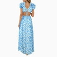 thumbnail image 4 of Women Boho Tie Shoulder Maxi Dress Y2k Floral Smocked Long Dress Sleeveless Flowy Summer Beach Sundress, 4 of 9