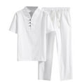 thumbnail image 2 of Bixock Plus Size Sweatsuit Outfits fot Men,2 Piece Set for Men Solid Color Linen Short Sleeve V Neck Button Shirt and Long Pants Summer Casual Vacation Set, 2 of 6