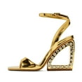 thumbnail image 2 of XYD Women Square Open Toe Ankle Strap Sandals Special Triangle Jewelled High Heels Wedding Party Evening Shoes Size 7 Gold, 2 of 5