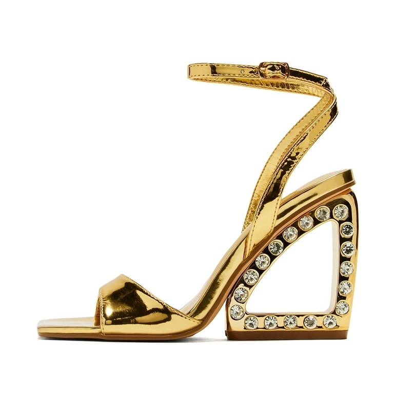 XYD Women Square Open Toe Ankle Strap Sandals Special Triangle