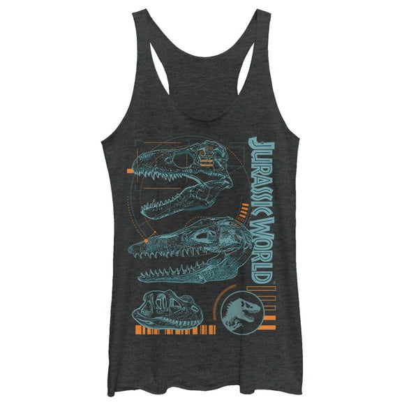 Women's Jurassic World: Fallen Kingdom Fossil Skulls  Racerback Tank Top Black Heather Medium