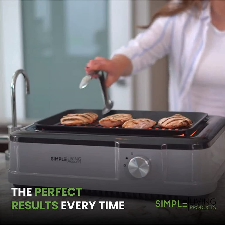 Simple Living Infrared Electric Indoor Smokeless Grill Non Stick Ceramic  8x14 Grilling Surface Consistent 446?F Temperature BBQ Char Grilled  Results with Virtually ZERO SMOKE 