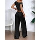 thumbnail image 4 of Conjuntos de Dos Piezas para Mujer, Top Corto Informal de un Solo Hombro, Pantalones Anchos y Conjuntos Y2K A Juego. Negro M, 4 of 7