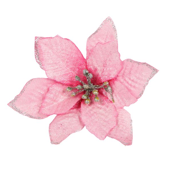 Yuarrent Paquete de 10 flores navideñas con purpurina, decoración de simulación Artificial, cabezas de flores grandes, adorno de granja para el hogar Kits de decoración para fiestas Rosado Yuarrent HA065231-06