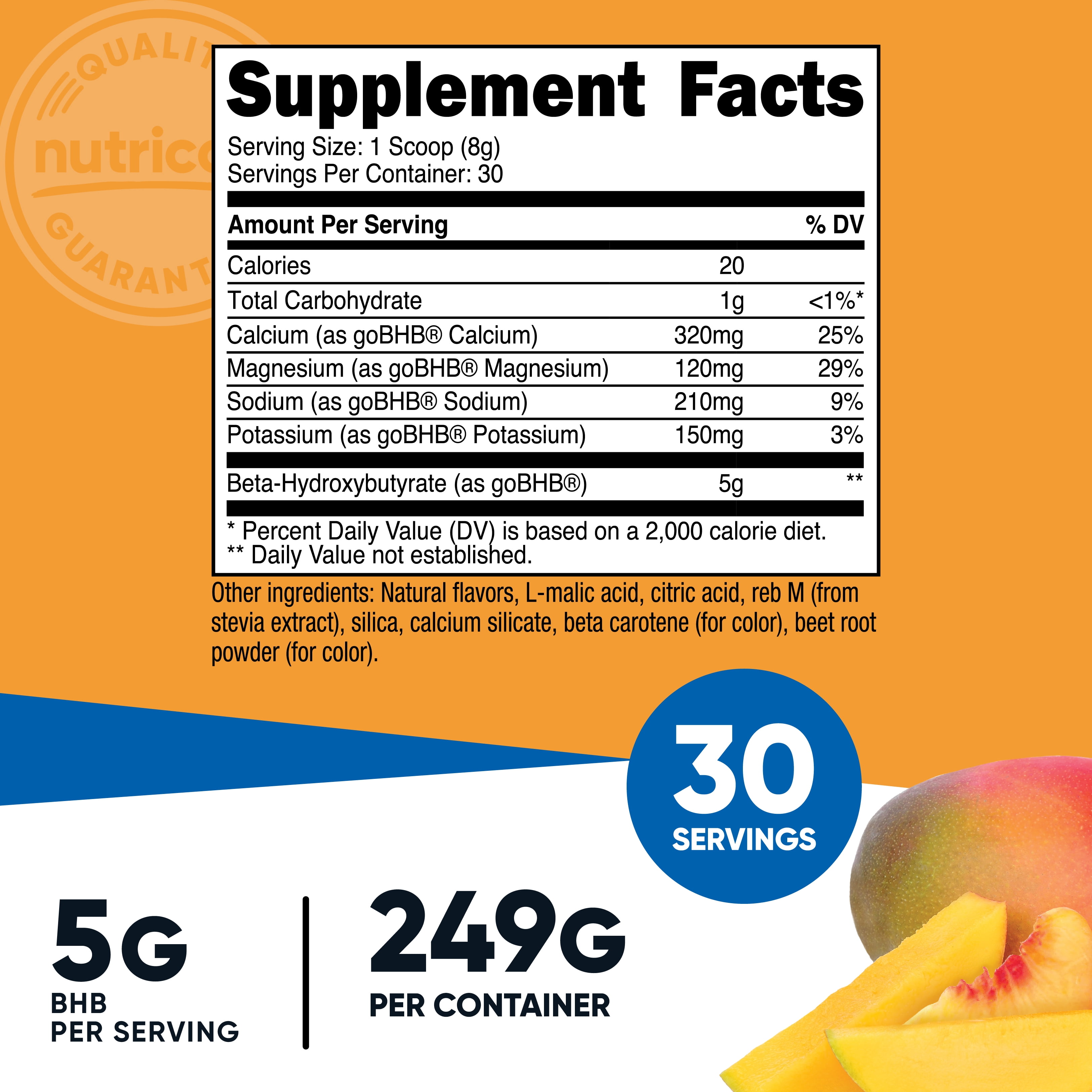 Nutricost BHB Salts Drink Mix (30 Servings, Peach Mango Flavored) (5G BHB Per Serving) - 0G Total Sugars, Vegetarian Product