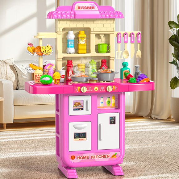 MSKOLER 36 in Kids Kitchen Playset for Ages 2-6 4-8, Play Kitchen with Light, Sound and Spraying, Sink Toy Accessories, Cooking Stoves, Pretend Food