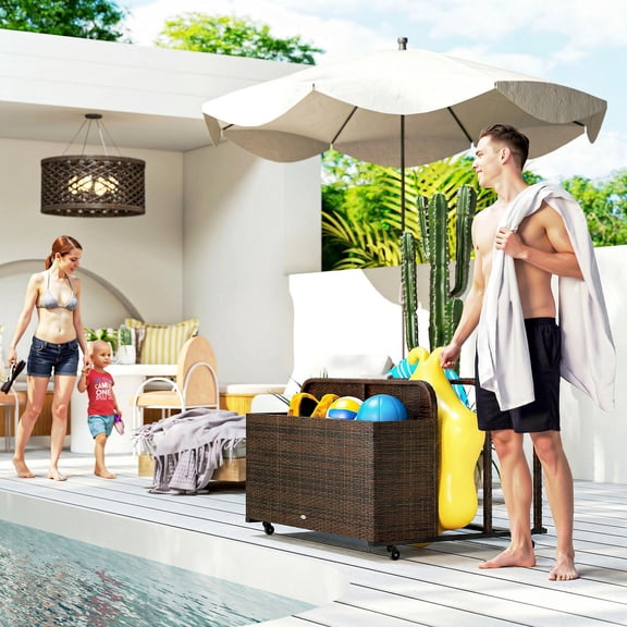 Outsunny Wicker Pool Float Storage Organizer, Pool Float Holder