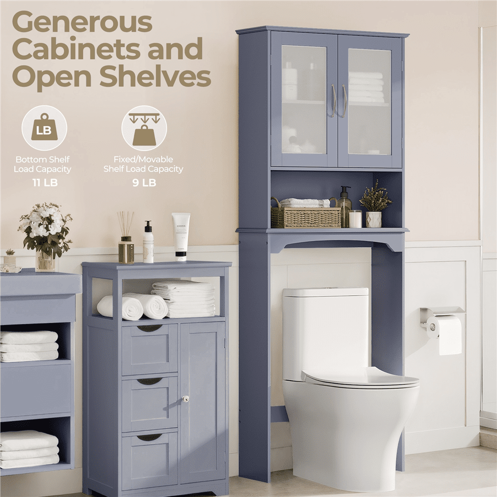 Renwick Free-Standing Toilet Storage Cabinet Bathroom Storage Rack with Open Shelf, Gray