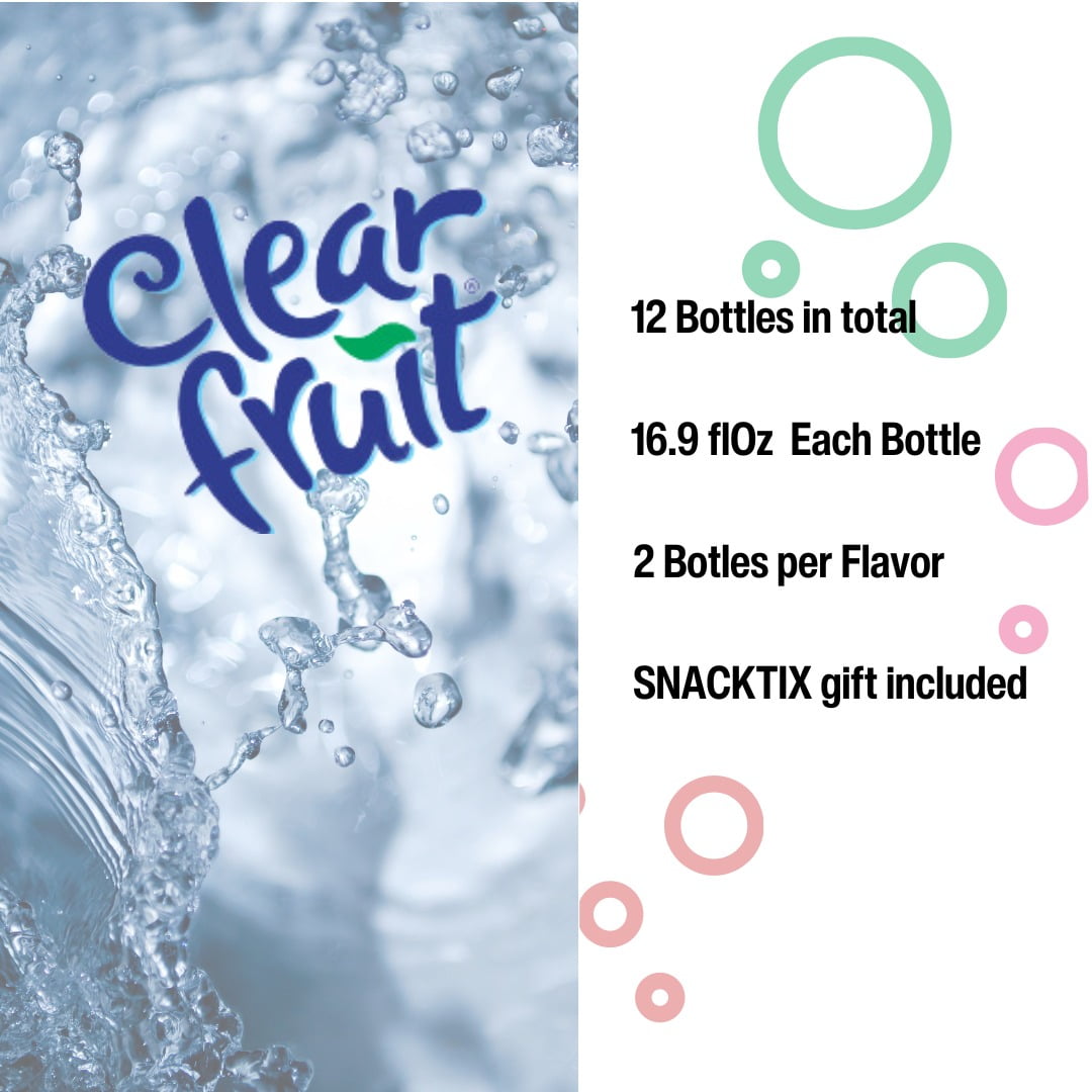 Clear Fruit Water - Variety Pack - 12 Flavored Water Bottles of 16.9 fl oz Each - Liquid Hydration Refreshing and Delicious