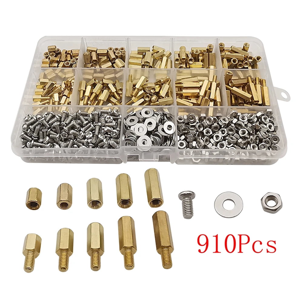 Standoff 910Pcs/set M3 Male Female Hex Brass Standoff Spacer Kit With Screw Nut And Washer Pcb Motherboard Standoff Assortment Kit